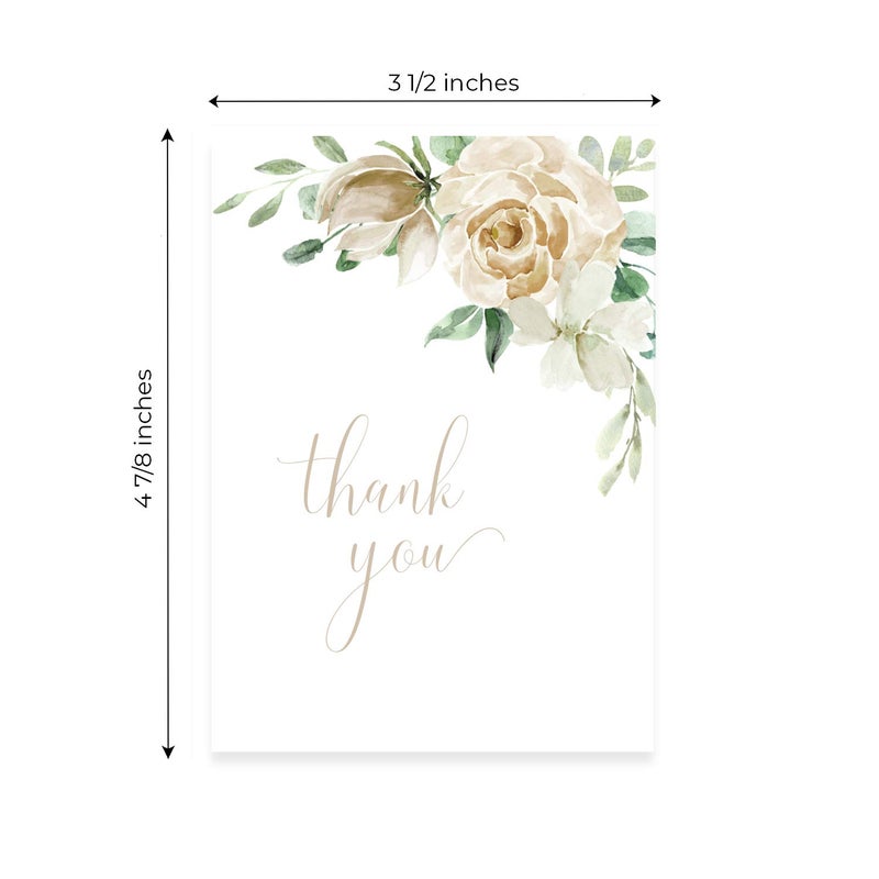 Canopy Street Cream Floral Thank You Notes / 24 Cards With White Envelopes Set/Elegant Watercolor Thanks Gratitude Card Designs / 3 1/2" x 4 7/8" Appreciation Note Cards - Image 3